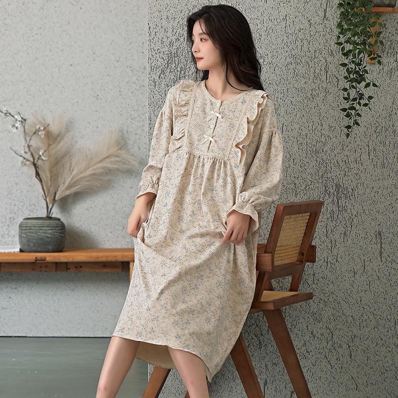 2025 New Spring Padded Nightgown with Pastoral Serenity design, soft and breathable with built-in bra pad for effortless comfort