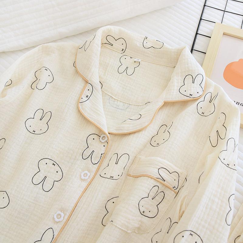 Cartoon Bunny Spring/Summer Cotton Loungewear Set, featuring a cute bunny design for fun, breathable comfort during warmer months