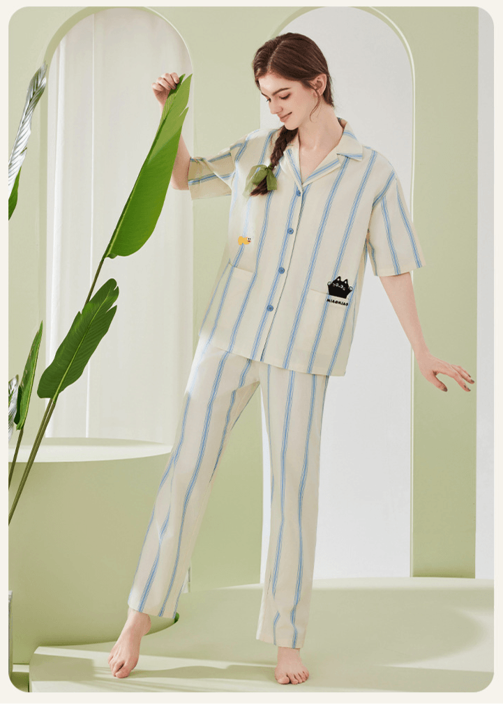 Tencel Cotton Cute Striped Loungewear Set, offering soft and breathable comfort for lounging or casual wear