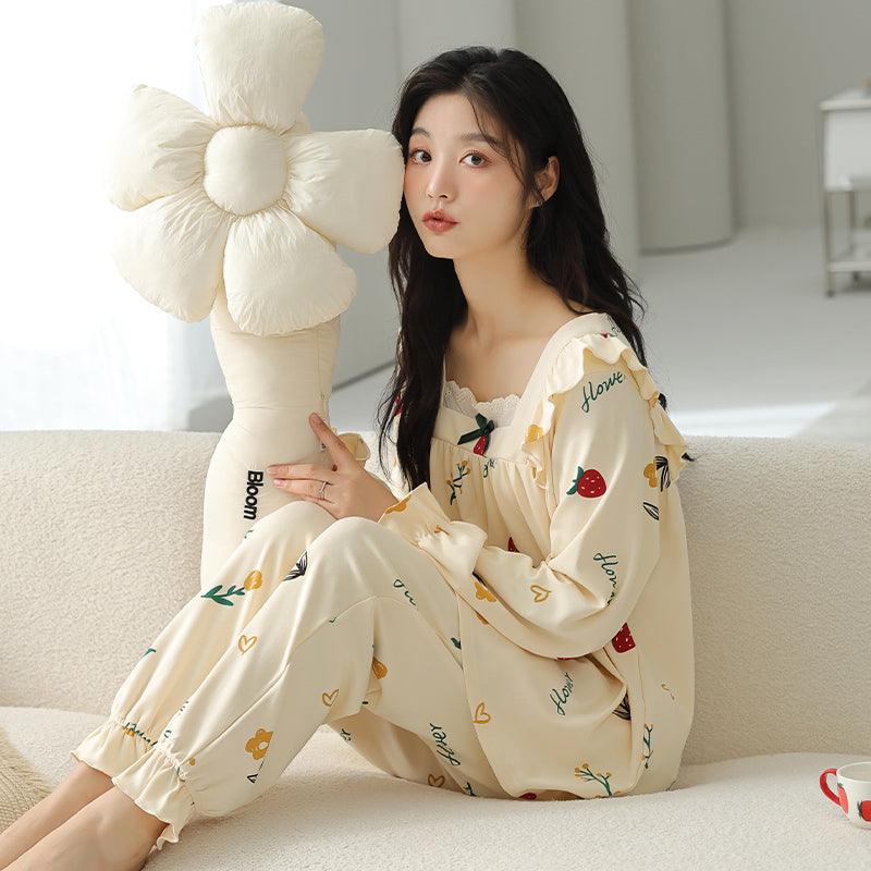 Cotton Fall Cute & Simple Style Loungewear Set, offering comfort and breathability for cozy loungewear and casual home wear