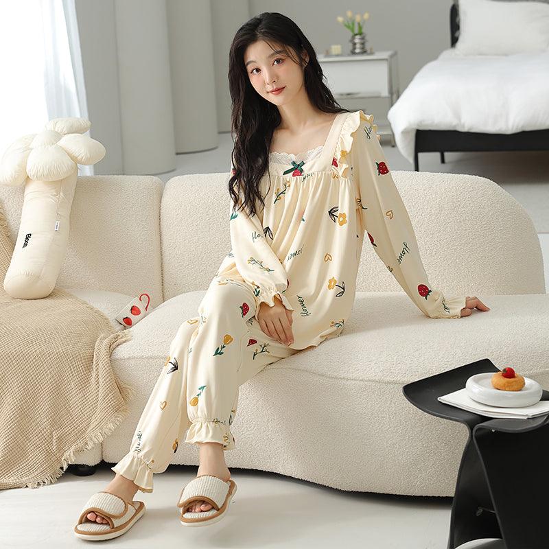 Cotton Fall Cute & Simple Style Loungewear Set, offering comfort and breathability for cozy loungewear and casual home wear