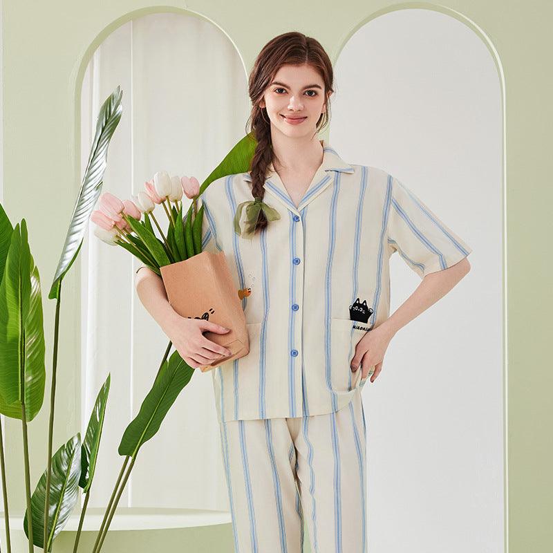 Cotton Cute Striped Loungewear Set, offering soft and breathable comfort for lounging or casual wear