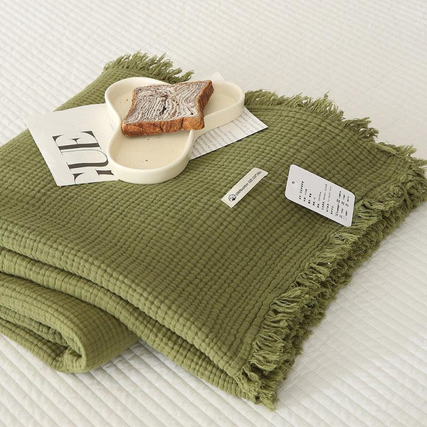 Green Lightweight Simple Cotton Blanket, soft and breathable cotton fabric perfect for summer relaxation