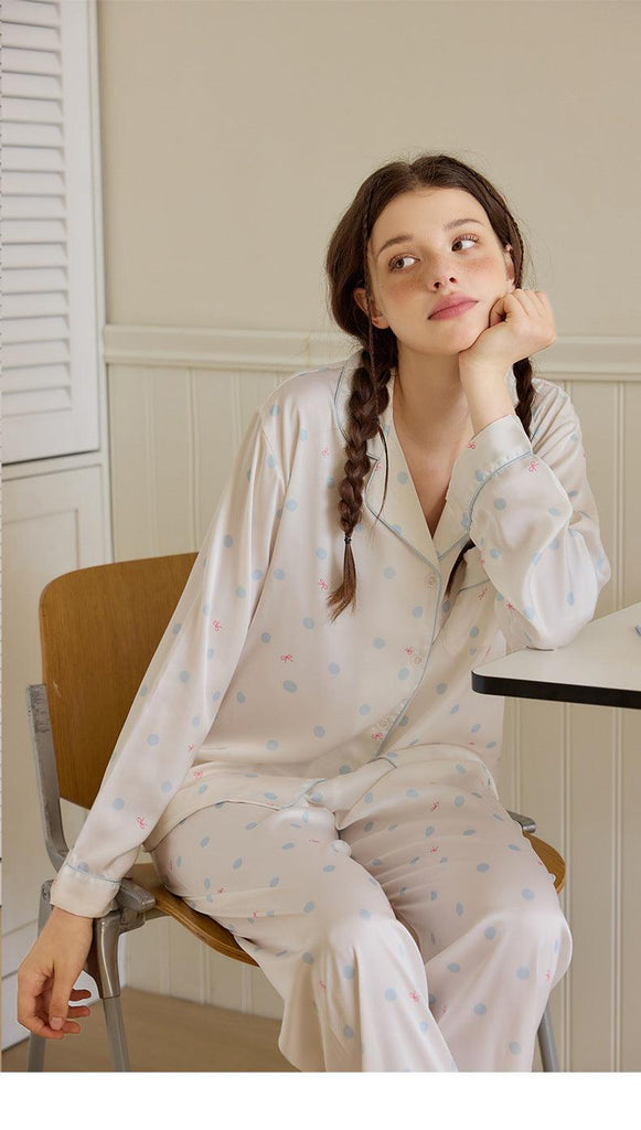 Mint Mambo Ice Silk Ultra-Light Loungewear Set, with a simple and cute design for spring and summer comfort