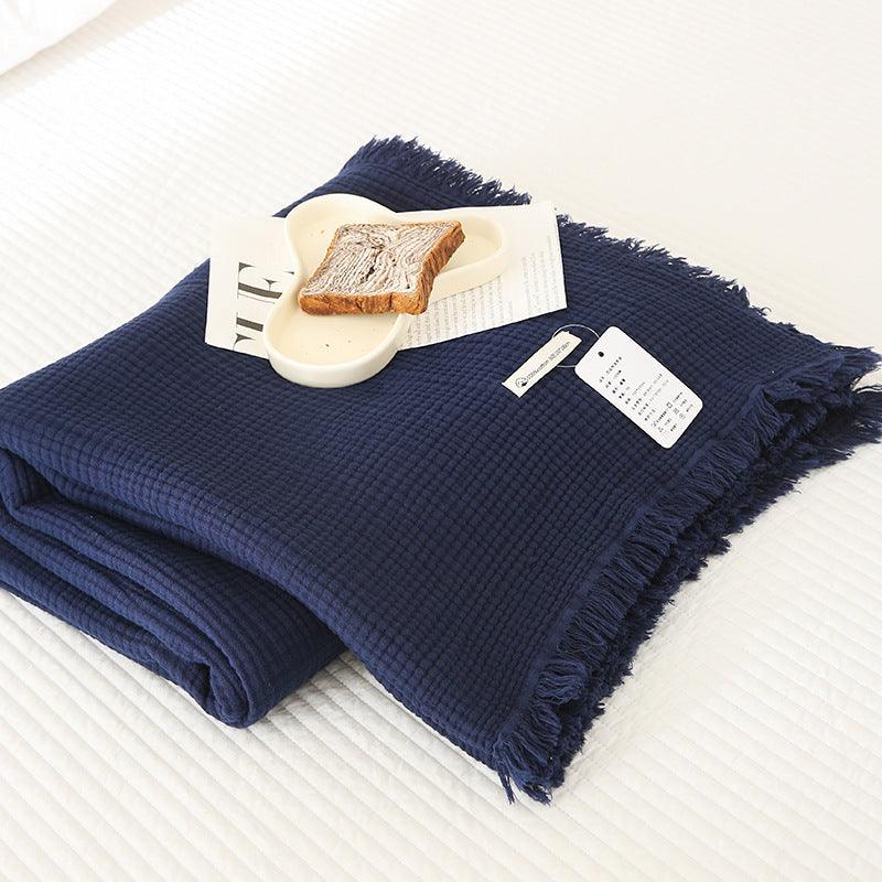 Navy Lightweight Simple Cotton Blanket, soft and breathable cotton fabric perfect for summer relaxation