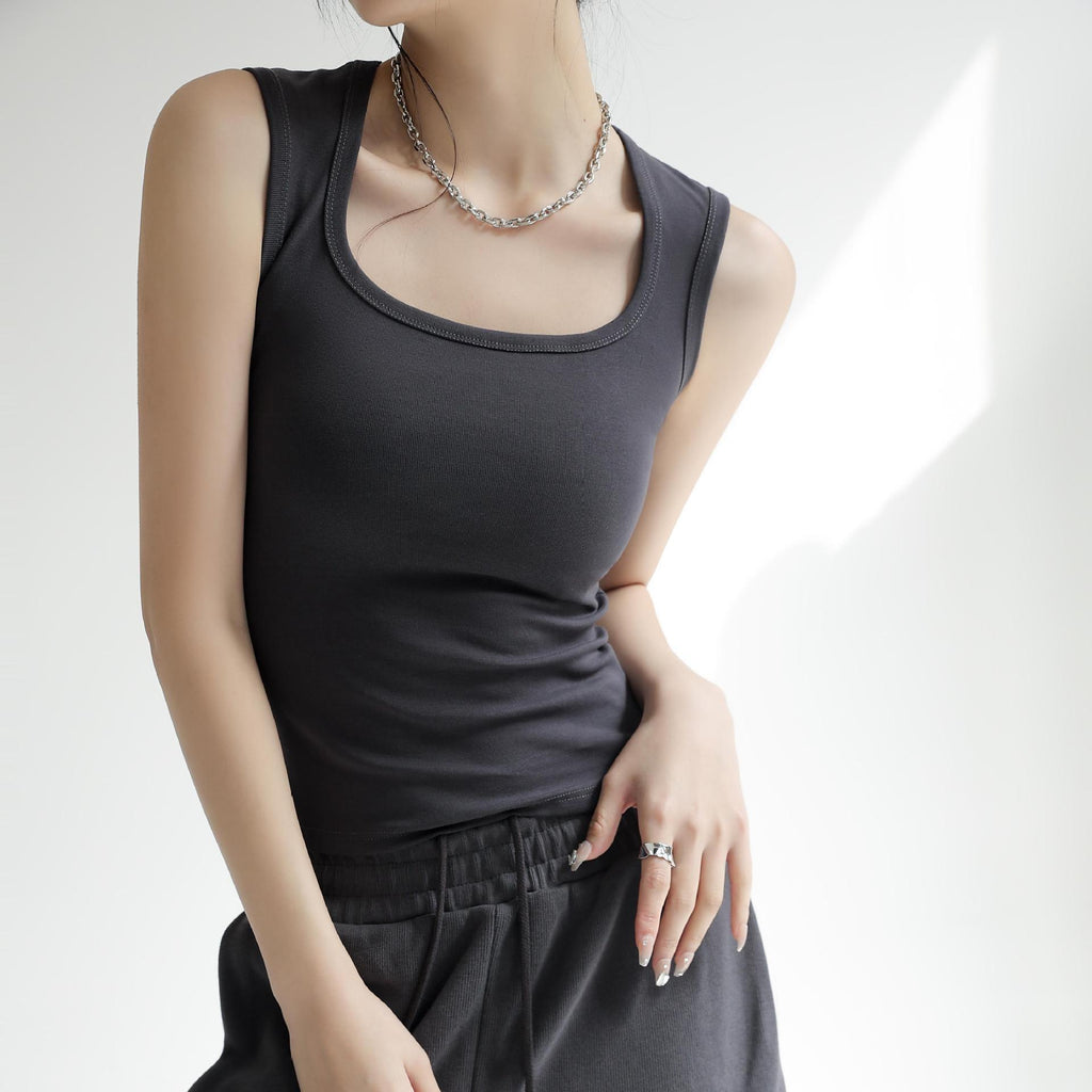 Dark Gray Pure Cotton Sleeveless Camisole, lightweight and breathable for effortless summer comfort