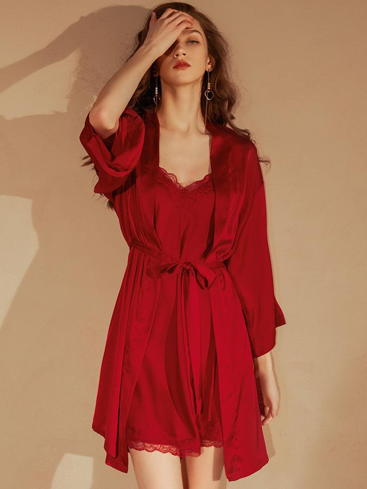 Sensual Silk Cami Nightgown and Robe Set – Whispers of Roses, featuring luxurious silk and delicate rose accents for an elegant, seductive look and feel.