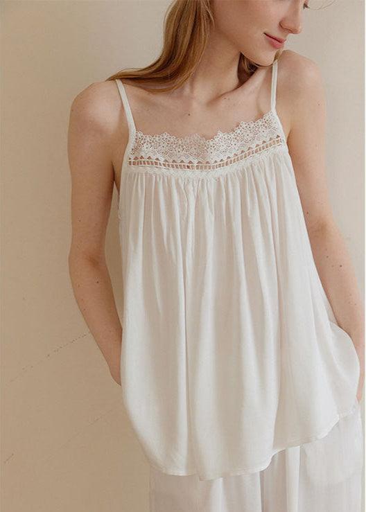 White Lace Sleepwear Set, elegant and comfortable with delicate lace details for restful sleep and relaxation